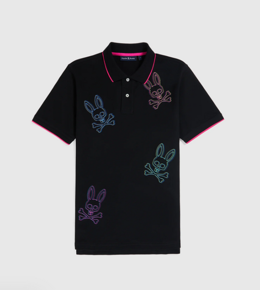 Psycho Bunny New Psycho Bunny Chicago All Over Bunny Pique Polo Black MSRP $125 SIZES XXS-XXL - Apparel & Accessories > Cloth